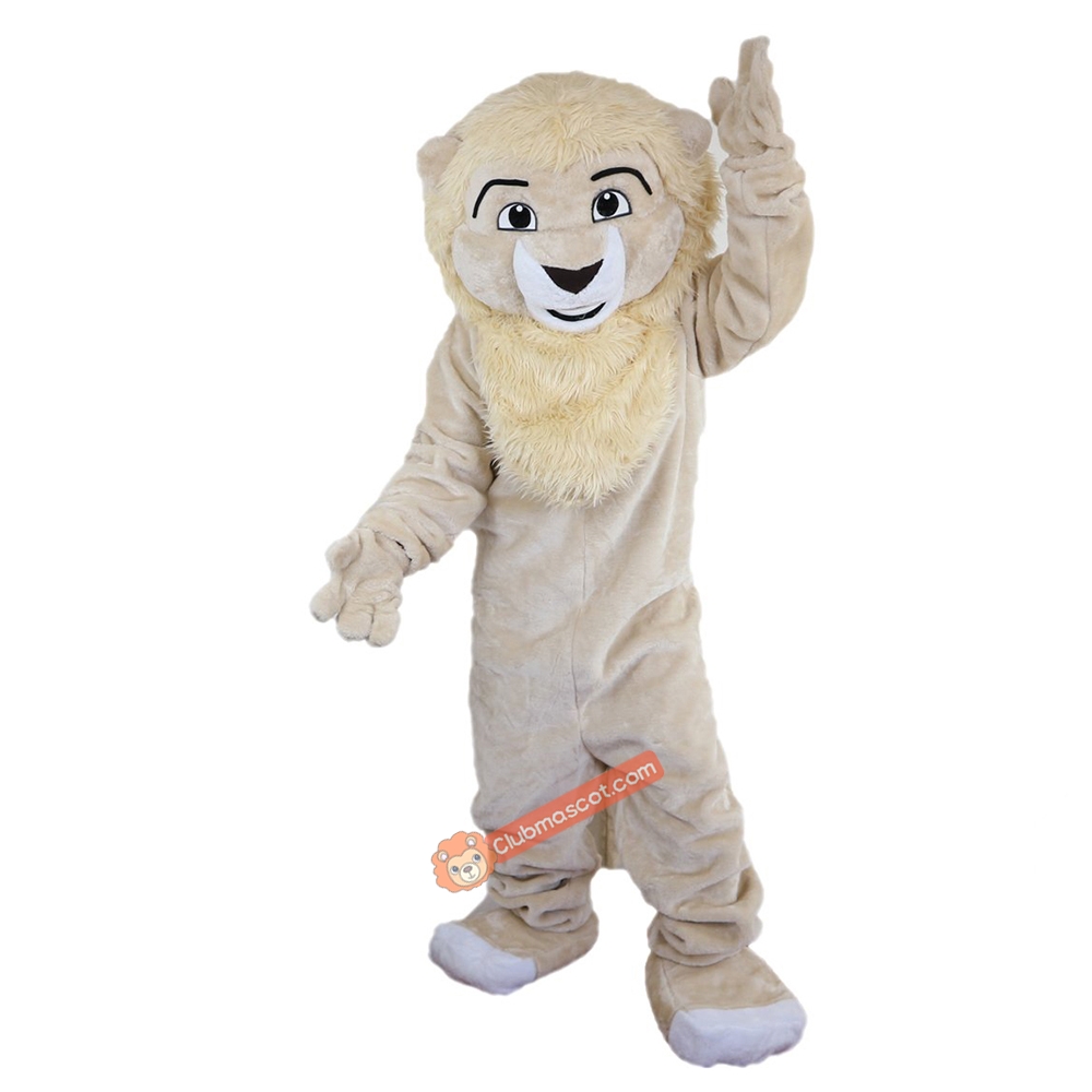 Beige Lion Cartoon Mascot Costume, Beige Lion Cartoon Costume