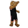 Black Coat Sport Brown Muscle Leopard Cartoon Mascot Costume, Black Coat Sport Brown Muscle Leopard Cartoon Costume