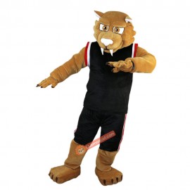 Black Coat Sport Brown Muscle Leopard Cartoon Mascot Costume, Black Coat Sport Brown Muscle Leopard Cartoon Costume