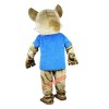 Blue Vest Wild Cat Cartoon Mascot Costume, Blue Vest Wild Cat Cartoon Costume