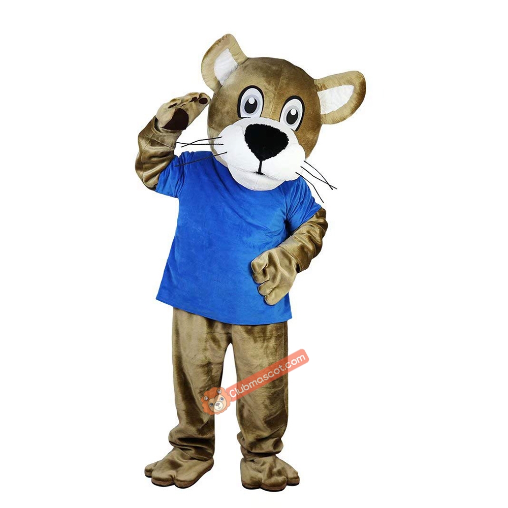 Blue Vest Wild Cat Cartoon Mascot Costume, Blue Vest Wild Cat Cartoon Costume