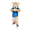 Blue Vest Wild Cat Leopard Cartoon Mascot Costume, Blue Vest Wild Cat Leopard Cartoon Costume