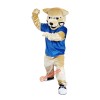 Blue Vest Wild Cat Leopard Cartoon Mascot Costume, Blue Vest Wild Cat Leopard Cartoon Costume