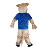 Blue Vest Wild Cat Leopard Cartoon Mascot Costume, Blue Vest Wild Cat Leopard Cartoon Costume