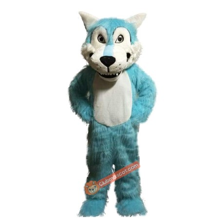 Blue big mouth Wolf Mascot Costume, Blue big mouth Wolf Costume