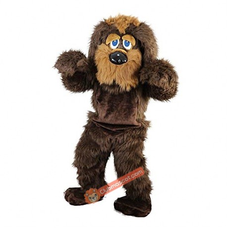 Brown Long Hairy Dog Cartoon Mascot Costume, Brown Long Hairy Dog Cartoon Costume