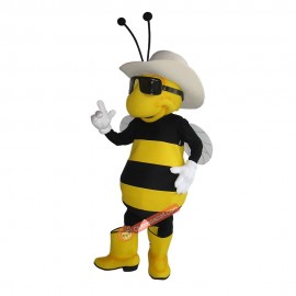 College Handsome Glasses Bee Mascot Costume, College Handsome Glasses Bee Costume