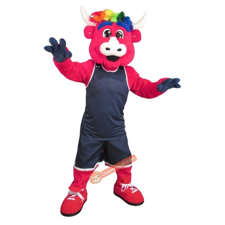 College Interesting Red Bull Mascot Costume, College Interesting Red Bull Costume