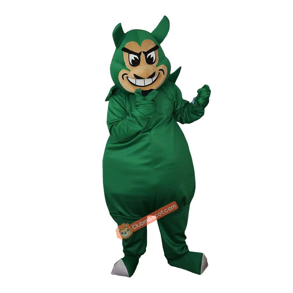 Green Devil Genius Monster Cartoon Mascot Costume, Green Devil Genius Monster Cartoon Costume