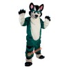 Green Fox Dog Husky Cartoon Mascot Costume, Green Fox Dog Husky Cartoon Costume