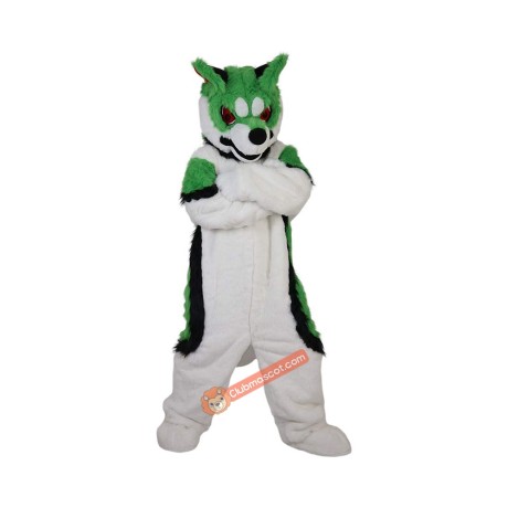 Green Fox Dog Husky Cartoon Mascot Costume, Green Fox Dog Husky Cartoon Costume