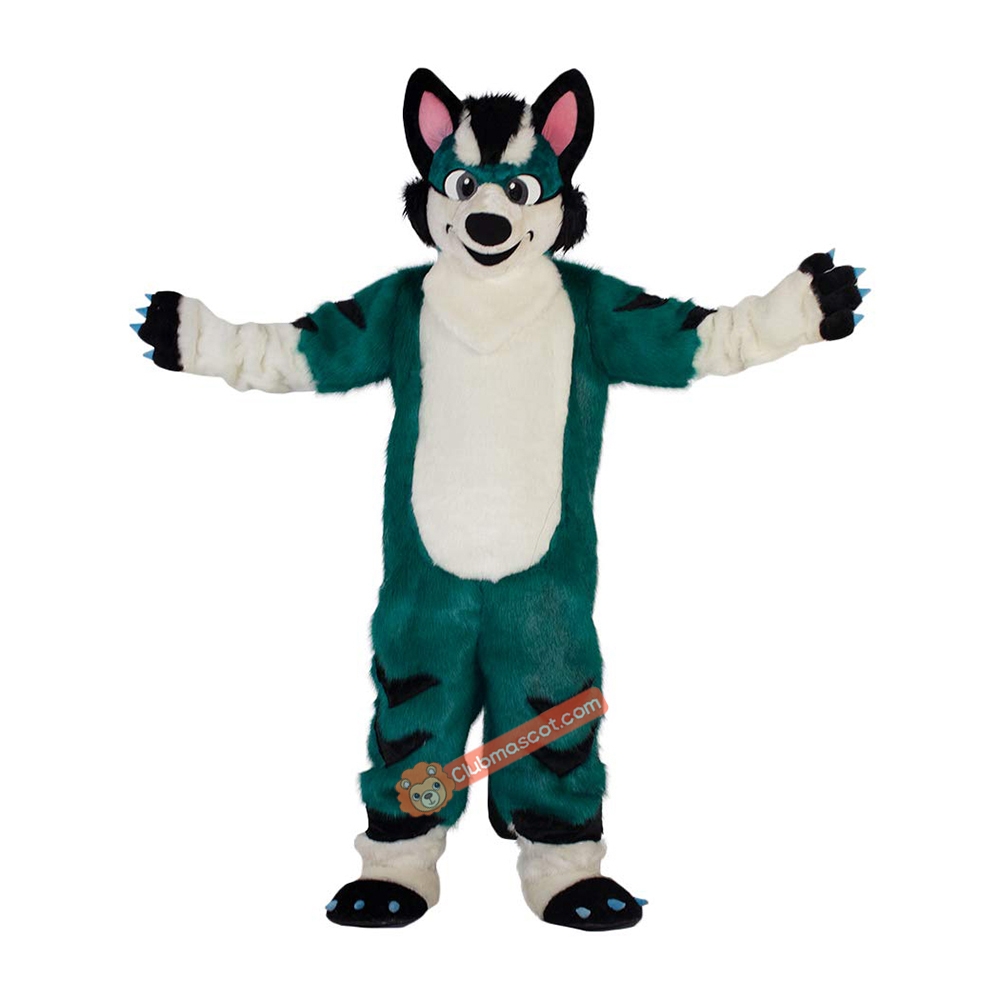 Green Fox Dog Husky Cartoon Mascot Costume, Green Fox Dog Husky Cartoon Costume