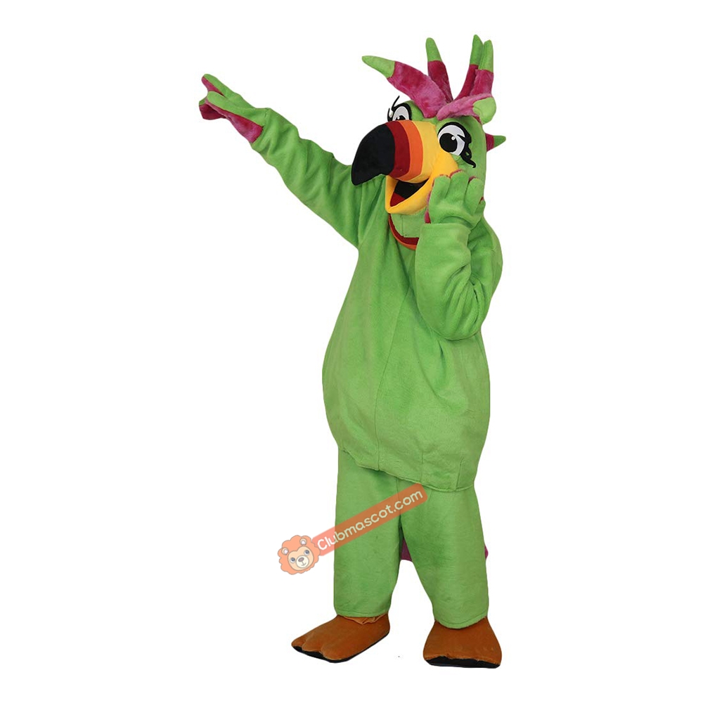 Green Parrot, Bird Cartoon Mascot Costume, Green Parrot, Bird Cartoon Costume