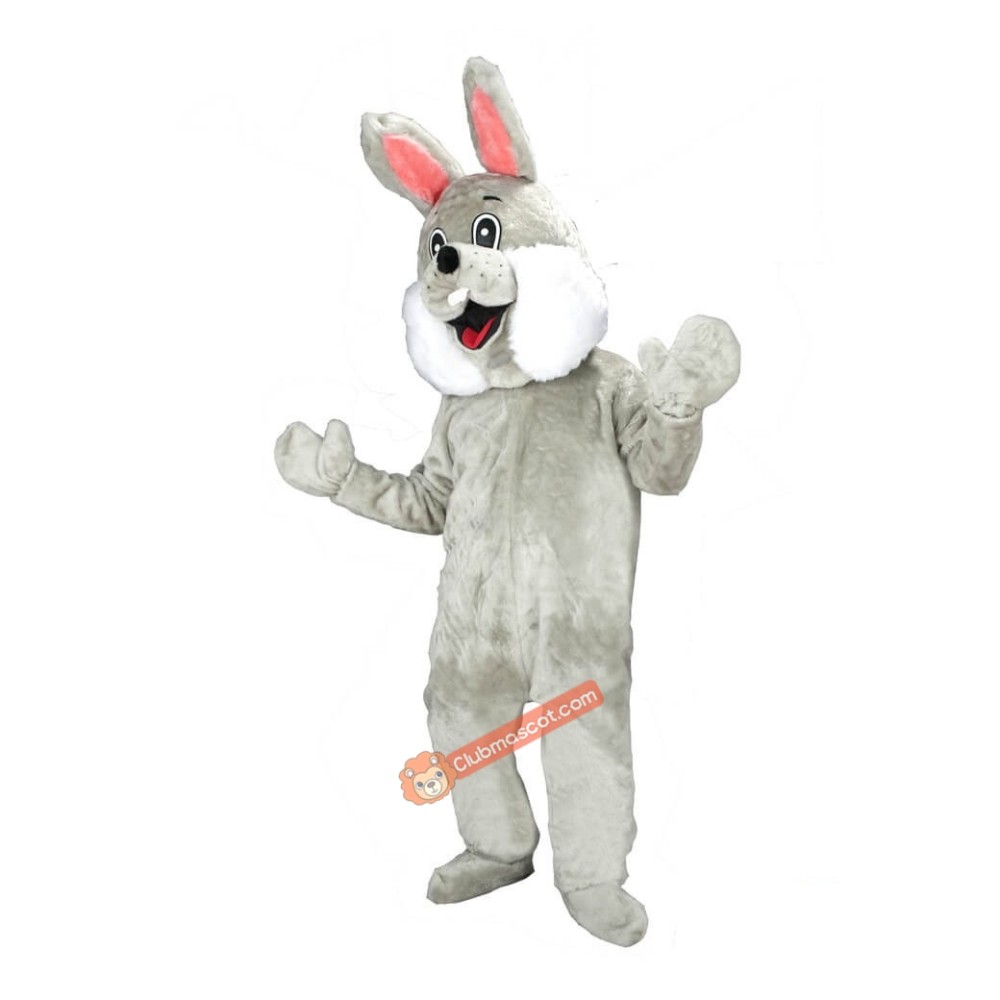 Grey Happy Rabbit Mascot Costume, Grey Happy Rabbit Costume