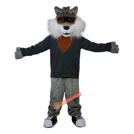 Grey Wildcat Stray Cat Hare Racoon Cartoon Mascot Costume, Grey Wildcat Stray Cat Hare Racoon Cartoon Costume