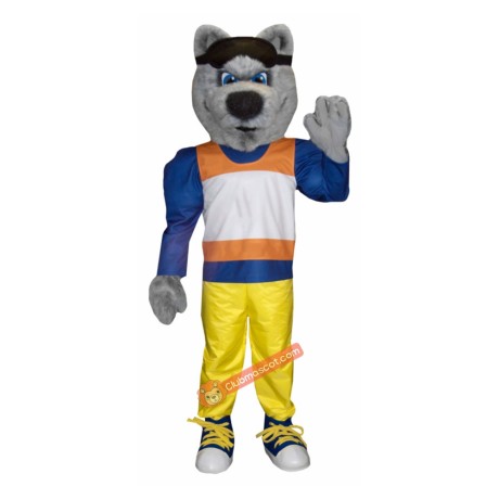 Handsome Ski Wolf Mascot Costume, Handsome Ski Wolf Costume