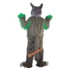 Long Hair Green Wolf Mascot Costume, Long Hair Green Wolf Costume