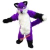 Long Hair Purple Wolf Fox Dog Cartoon Mascot Costume, Long Hair Purple Wolf Fox Dog Cartoon Costume