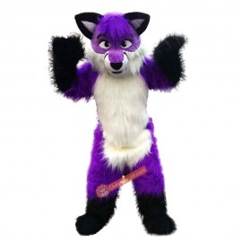 Long Hair Purple Wolf Fox Dog Cartoon Mascot Costume, Long Hair Purple Wolf Fox Dog Cartoon Costume