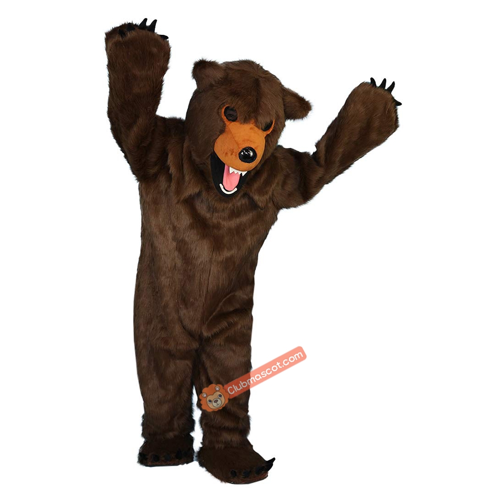 Longhair Brown Bear Cartoon Mascot Costume, Longhair Brown Bear Cartoon Costume