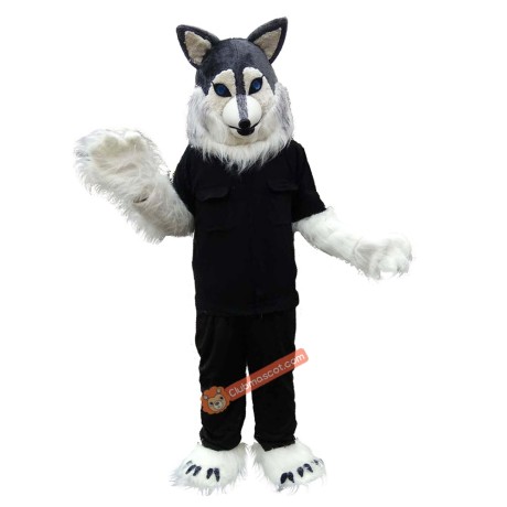 Police Gray Wolf Cartoon Mascot Costume, Police Gray Wolf Cartoon Costume