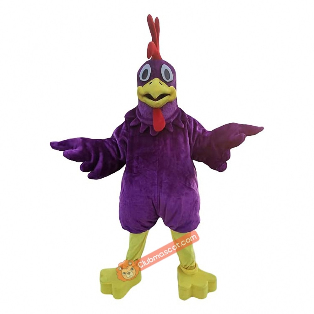 Purple Chicken Hen Cock Cartoon Mascot Costume, Purple Chicken Hen Cock Cartoon Costume