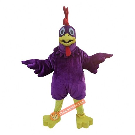 Purple Chicken Hen Cock Cartoon Mascot Costume, Purple Chicken Hen Cock Cartoon Costume