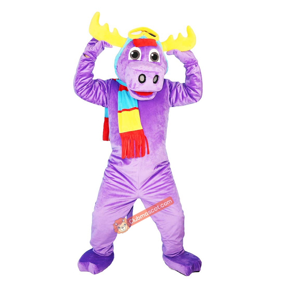 Purple Moose Elk Wapiti Cartoon Mascot Costume, Purple Moose Elk Wapiti Cartoon Costume