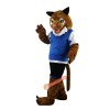 Sporty Tiger in Blue Vest Cartoon Mascot Costume, Sporty Tiger in Blue Vest Cartoon Costume