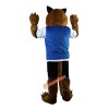 Sporty Tiger in Blue Vest Cartoon Mascot Costume, Sporty Tiger in Blue Vest Cartoon Costume