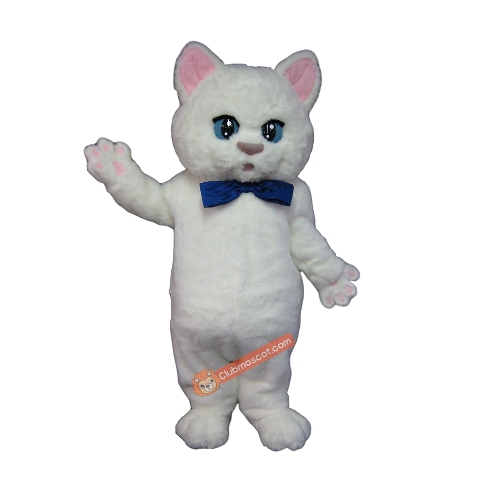 White Cute Kitten Mascot Costume, White Cute Kitten Costume