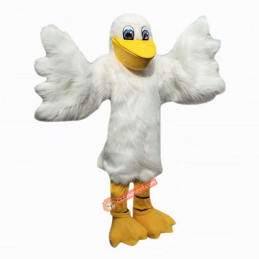 White Pelican Seabird Cartoon Mascot Costume, White Pelican Seabird Cartoon Costume